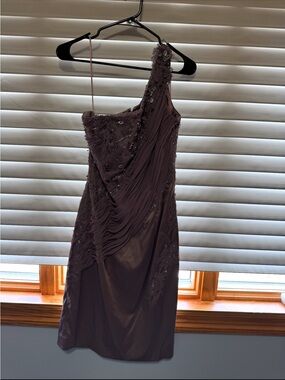 Embellished One-Shoulder Cocktail Dress in Mauve